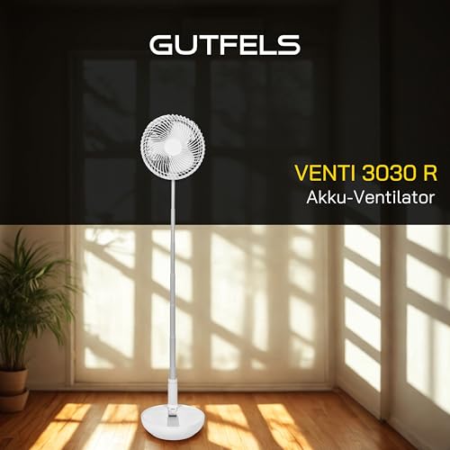 GUTFELS Tischventilator VENTI 3030 R, 17 cm Ø, nutzbar als Powerbank, USB Ventilator mit 10.000 mAh Akku, Touchbedienung, 4 Geschwindigkeiten, bis 100 cm Höhe
