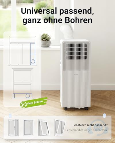 KresicoKlima Mobile Klimaanlage 9000 BTU, Klimaanlage mobil mit Abluftschlauch, Mobiles Klimagerät mit Abluftschlauch für Räume bis zu 33m²/90m³, Klimagerät mit Timer, R290, weiß