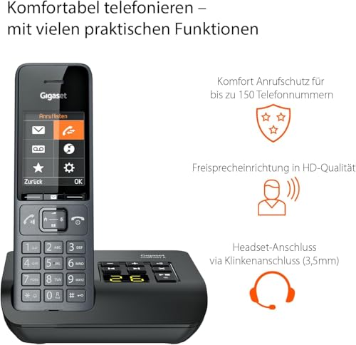 Gigaset Comfort 520A Duo - 2 Schnurlose DECT-Telefone mit Anrufbeantworter - Beste Audioqualität mit Freisprechfunktion - Anrufschutz - Adressbuch 200 Kontakten, titan-schwarz [Deutsche Version]