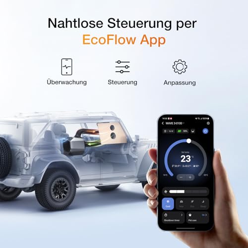 ECOFLOW WAVE 3 Tragbare Klimaanlage mit 1024Wh Zusatzakku, 1800 W/6100 BTU Kühlen, 2000 W/6800 BTU Heizen, 8 Std. Akkulaufzeit, App-Steuerung, Mobile Klimaanlage für Camping, Wohnmobile, SUVs