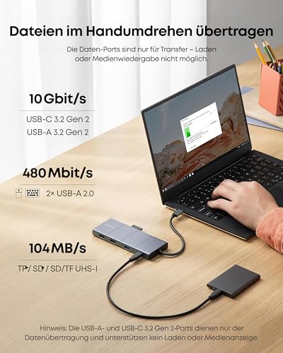 Anker 565 11-in-1 USB C Hub, Dual-Monitor Docking-Station mit 4K@60Hz | 10 Gbps USB C & USB A Datenports, DisplayPort, 85W PD, 2 USB 2.0 Daten, Ethernet, AUX, microSD & SD, Für MacBook Pro und mehr