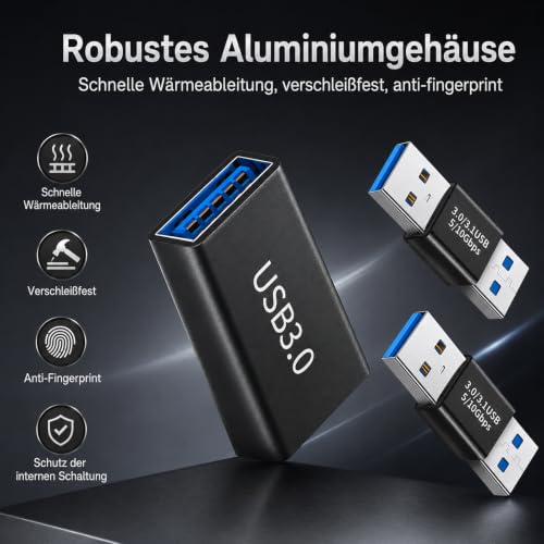 Leloco USB Adapter Set 3.0 Kupplung 5V/3A Schnellladung 5Gbps