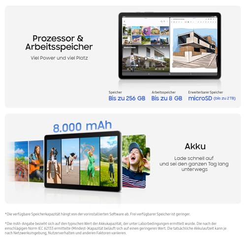 Samsung Galaxy Tab S10 Lite AI Tablet, Android Tablet, 8 GB RAM, 256 GB Speicher, 27,7 cm/10,9" Display mit 90 Hz, Inkl. S Pen, Wi-Fi, Grey, 3 Jahre Herstellergarantie [Exklusiv auf Amazon]