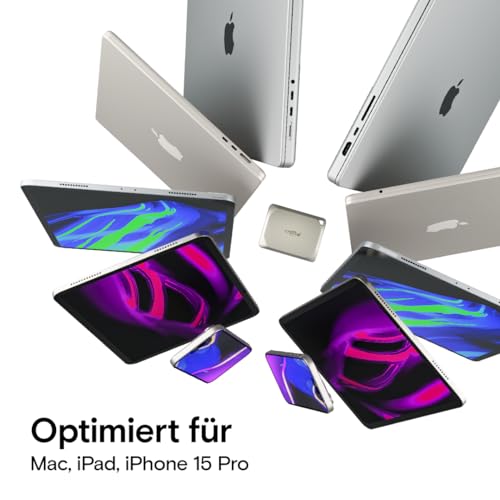 Crucial X9 Pro für Mac 1TB Externe SSD Festplatte mit USB-A Adapter, bis zu 1050MB/s Lesen/Schreiben, Mac Ready, Wasser- und Staubgeschützt (IP55), USB-C 3.2 Portable SSD - CT1000X9PROMACSSD9B02