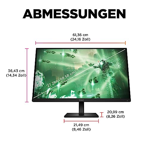 HP Omen 27q Gaming Monitor - 27 Zoll Bildschirm, QHD Display, 165Hz, AMD FreeSync Premium, 1 ms Reaktionszeit, 2X HDMI 2.0, Display Port 1.4, Audioausgang, schwarz