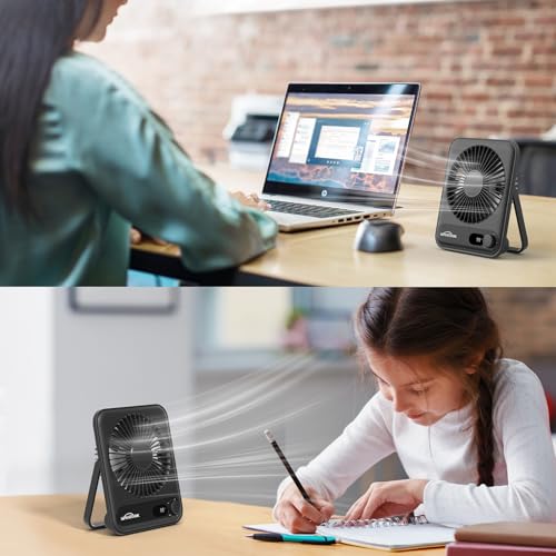 WHATOOK Tischventilator Klein Leise, 2000mAh Akku Ventilator USB C Tragbar