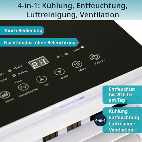 Könighaus Smarte Mobile Klimaanlage 7000 BTU für Räume bis 20m² - 4-in-1