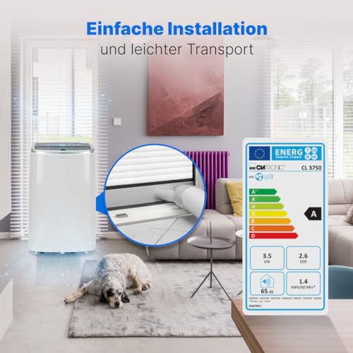 Clatronic® Mobile Klimaanlage mit WiFi-Steuerung | 3in1 Klimaanlage Mobil zum Kühlen, Entfeuchten, Ventilieren | Air Conditioner mit 12000 BTU | Klimaanlage mit Abluftschlauch | Klimagerät CL 3750