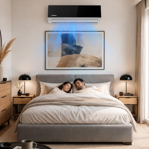 Heinner HAC-MRB12WHWIFI Mirror Klimaanlage 12000 BTU, Split-Klimagerät mit WiFi, A++ Kühlung, A+ Heizung, 3D Inverter, Sleep, Follow Me, Auto-Clean, Silence, Turbo, 8°C Heizfunktion, Schwarz/Weiß