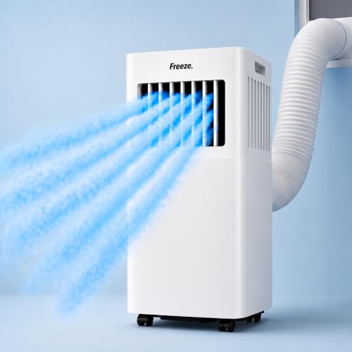 Freeze. nine 9000BTU Mobile Klimaanlage Weiß – Monoblock-Klimagerät mit LED-Display & Fernbedienung, Timer und Sleep‑Modus, verstellbarer Luftauslass, Kindersicherung, inkl. Abluftschlauch & Fensterki