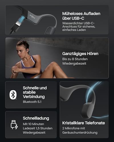SHOKZ OpenRun Knochenschall Kopfhörer, IP67 Wasserdicht, Schwarz