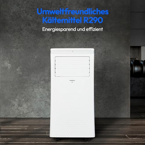 MEDION Smarte Mobile Klimaanlage mit Abluftschlauch P1002 (10000 BTU, mobil, inkl. Fensterabdichtung, bis 34m², 3in1 Kühlen Entfeuchten Ventilieren, App- und Sprachsteuerung, Schlafmodus, MD 37733)