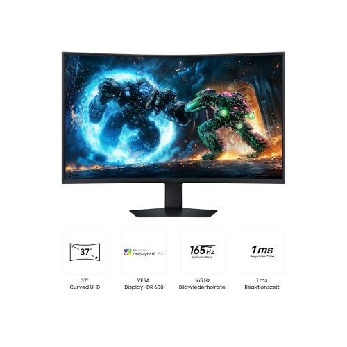 Samsung Odyssey G75F Curved Gaming Monitor, 37 Zoll | 3840 x 2160, 165 Hz, 1 ms (G/G), 1000R, VESA DisplayHDR 600 HDR10+, AMD FreeSync Premium Pro, LS37FG756EUXEN