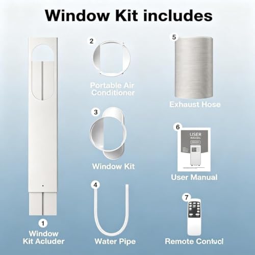 WOMGKDA Tragbare Klimaanlage 12000 BTU Mobile Klimagerät mit Digital Fernbedienung, Schlafmodus, 3 Lüfterstufen, Fensterabdichtungs-Set für Innenräume, Style 3, 10000 BTU