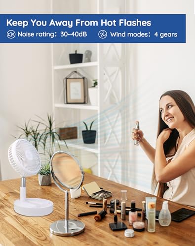 Primevolve 8" Ventilator Faltbarer mit Fernbedienung, 7200mAh Akku USB Standventilator Fan Tragbarer für Outdoor Reise Camping, Tischventilator Leise für Schlafzimmer Büro- Weiß