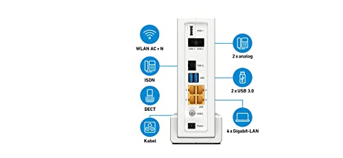 AVM FRITZ!Box 6591 Cable WLAN AC + N Router (DOCSIS-3.1-Kabelmodem, Dual-WLAN Ac+N (MU-MIMO) mit 1733 (5 GHz) + 800 Mbit/S (2,4 GHz), VoIP-Telefonanlage)