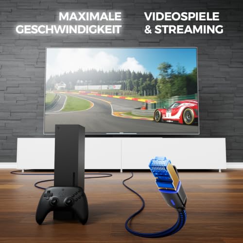 deleyCON 0,5m CAT 8 Netzwerkkabel Nylon RJ45 40 Gbit/s S/FTP - Schwarz | Kurzes 50cm Gigabit Ethernet Patchkabel, 100% Kupfer, PIMF, LAN Kabel Cable, RJ45 Stecker für CAT8 CAT7 CAT6 POE PS5