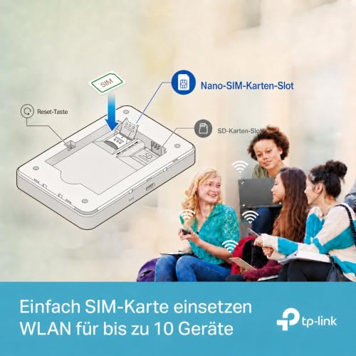 TP-Link M7350 Mobiler 4G LTE WLAN Router, bis 150 Mbit/s, Farb-LCD, 2000-mAh-Akku (bis zu 8 Std.), verbindet bis zu 10 Geräte, kompatibel mit Allen europäischen SIM-Karten