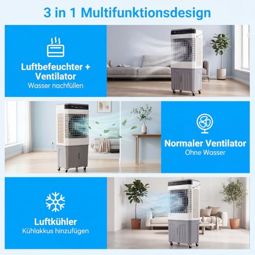 COSTWAY Luftkühler mit Wasserkühlung, mobile Klimaanlage ohne abluftschlauch leise, Kühlventilator mit Wassertank, 12H Timer, 2 Modus, Verdunstungskühler mit Rollen (49 x 31 x 109 cm)