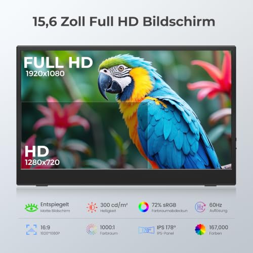 UFYQL Portable Monitor 15,6 Zoll FHD1080P IPS Tragbarer Monitor für Laptop