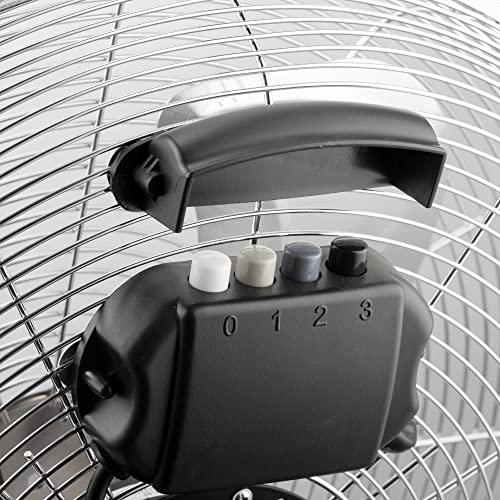 Grunkel Industrieller Bodenventilator aus Edelstahl mit 45 cm Durchmesser - MET-H16INDUSTRIAL - mit 3 verschiedenen Geschwindigkeiten und verstellbarem Neigungswinkel - 90 W - Metall (40,6 cm)