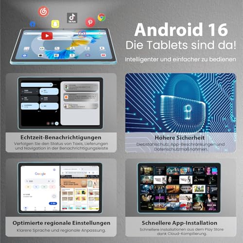 TUOHAITIME Android 16 Tablet, 11Zoll Tablet, 32GB+128GB 1 TB erweiterbar, Produktivitäts-Bundle mit Tastaturhülle, Eingabestift, Octa-Core Prozessor, Dual-Kamera, WiFi, 8000-mAh-Akku (Schwarz)