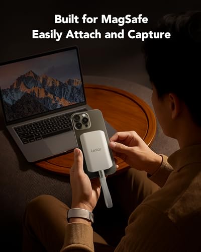 Lexar ES5 Tragbare SSD 1TB, USB 3.2 Gen2x2 mit bis zu 2.000 MB/s Lesen und Schreiben, IP65-Schutz, Magsafe Phone SSD Unterstützt Apple ProRes 4K (iPhone 15/16), Galaxy S25 8K, Flüssige Silikonhülle