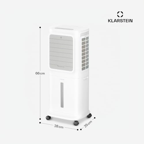 Klarstein Verdunstungskühler, 10L Wassertank, 340 m³/h, App & Fernbedienung, Timer, Nachtmodus, mobiler Luftkühler mit Wasserkühlung für Räume bis 30 m², Weiß