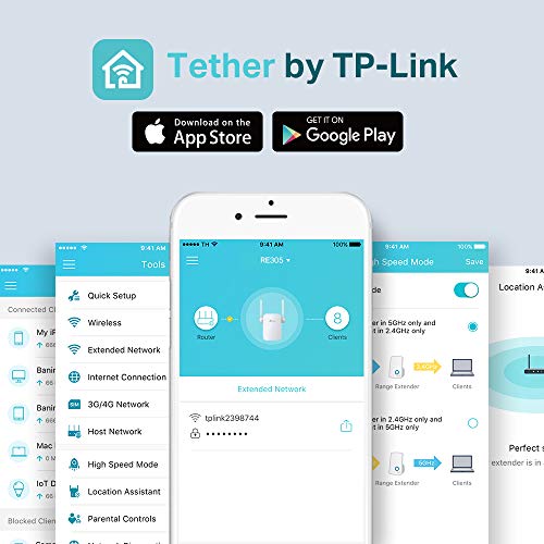 TP-Link RE305 AC1200 WLAN Repeater (Dual WLAN AC+N, 1167 Mbit/s, App Steuerung, 1 Port, 2X Flexible Externe Antennen, WPS, AP Modus, kompatibel zu Allen WLAN Geräten) weiß