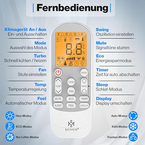 KESSER® Split Klimaanlage Set Quick Connect – WiFi & App Klimagerät mit Heizfunktion & Kühlmodus Wandklimaanlage, mit Kupferleitung 12000 BTU 3,4 kW Kältemittel R32 Inkl. Montagematerial