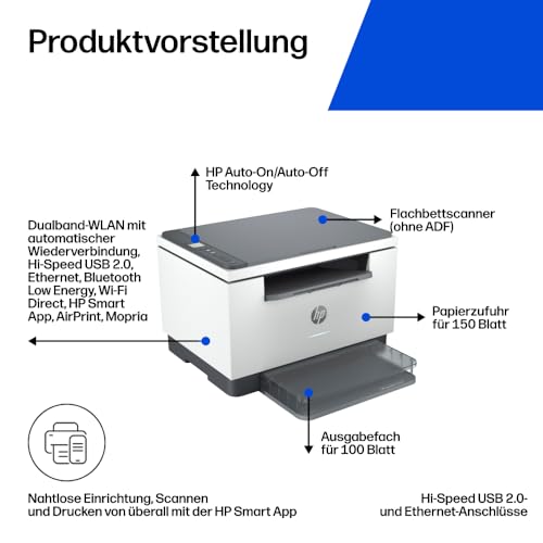 HP LaserJet MFP M234dw Multifunktionslaserdrucker, Schwarzweiß, 3-in-1 Drucker, Scanner, Kopierer, WLAN, LAN, Duplex, Airprint, 29 S/Min