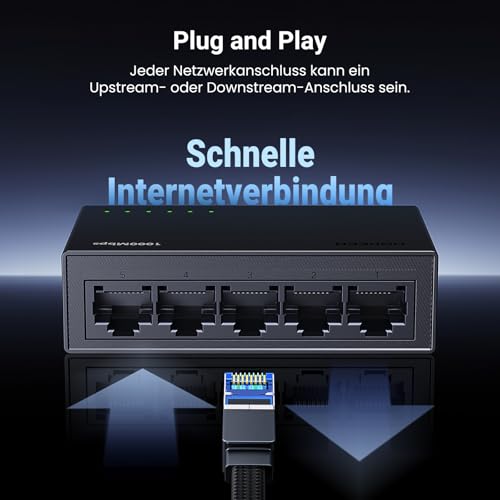 UGREEN LAN Switch Gigabit Netzwerk Switch, Plug & Play (5 Port) | Ethernet Switch für TV/ Laptop/ Switch/ Router, automatische Geschwindigkeit von 10/100/1000Mbps, Duplexanpassung