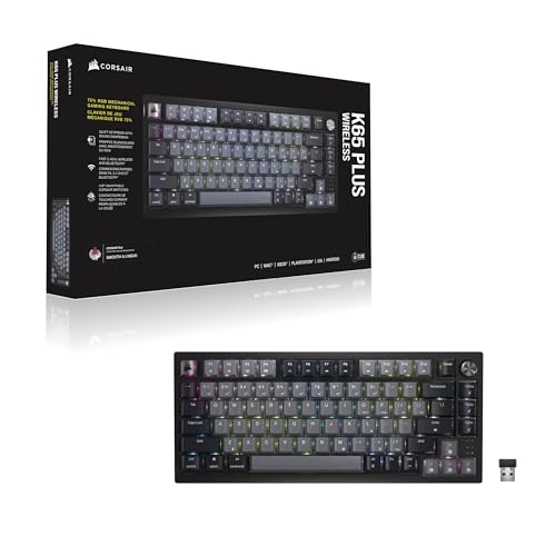 Corsair K65 Plus Wireless 75% RGB Mechanische Gaming-Tastatur - Schwarz | QWERTZ DE, Hot-Swap-Fähige, Vorgeschmierte MLX Red Lineare Schalter, Zweischichtige Schalldämpfung, PBT Tastenkappen