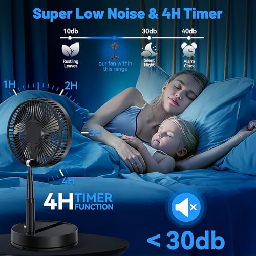 Oszillierender Ventilator Leise mit Fernbedienung, 9" Mini USB Tragbarer Tischventilator Standventilator, 7200mAh Akku Batterie Table Floor Fan mit Timer für Hause Schlafzimmer Büro Outdoor Reise