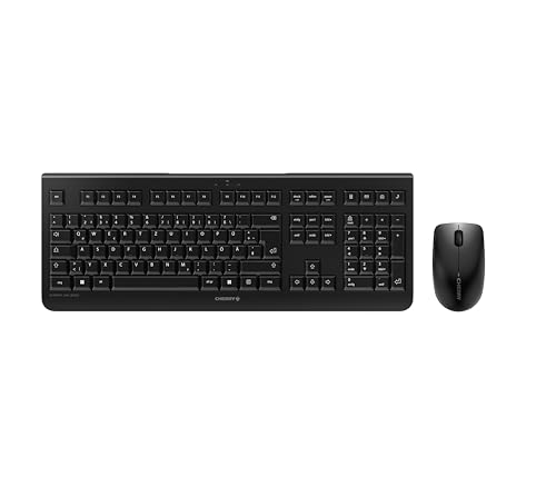 CHERRY DW 3000, Kabelloses Tastatur-Maus-Set, Deutsch QWERTZ, Schwarz | Wireless Verbindung über 2,4 GHz Funk mit USB-Dongle, Flaches Design, Leise Tasten, Symmetrische Maus, Batteriebetrieben
