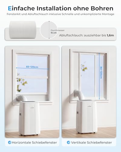 Klimaanlage Mobil Klimagerät 14000 BTU, LEENON 4 in 1 Kühlen Entfeuchten Lüftermodus Schlafmodus, Mobile Klima mit Abluftschlauch, Fernbedienung/24h Timer, Auto-Swing Air Conditioner, Für bis 50m²