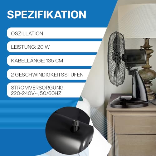U-SMILER Tischventilator, Ventilator, Höhenverstellbar, Standing Fan