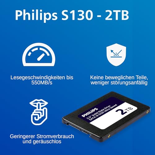 PHILIPS Interne SSD 2.5" SATA III 2 TB S130 Ultra Speed, Lesegeschwindigkeit bis zu 550 MB/s