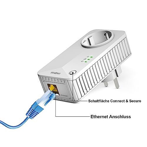STRONG - Powerline 600 Triple Wi-Fi EU Set - 2 Powerline 600 Mbps + WLAN Adapter 300 Mbps, Fast-Internetzugang - integrierte Steckdose - 300 m Reichweite - Für alle Router - Hotspot + Ethernet - weiß