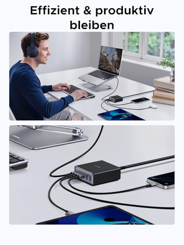 UGREEN 100W USB C Ladegerät 6-Port, 65W Desktop Ladestation, Laptop Charger | platzsparend für Schreibtisch, PPS Schnellladegerät, kompatibel mit MacBook Pro/Air, iPhone 17, Galaxy S26, Pixel 9, iPad