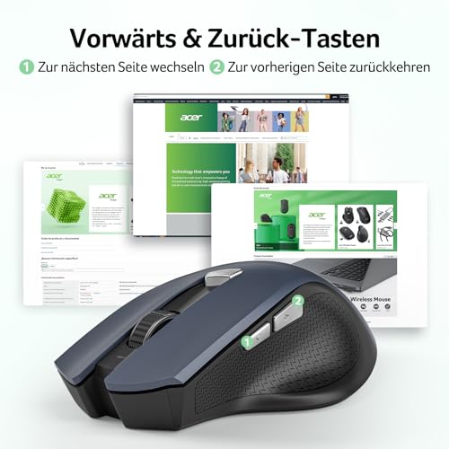 acer Maus Kabellos, 2.4GHz 1600 DPI Funkmaus, 3 Einstellbare DPI Wireless Mouse mit 6 Tasten, Batteriebetriebene Kabellose Maus für Laptop, PC und MacBook, Empfohlen für Rechtshänder
