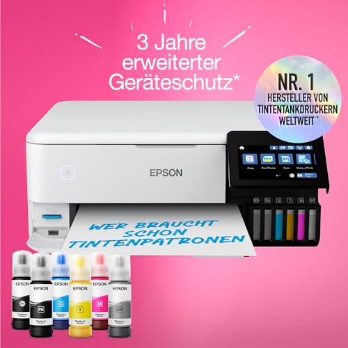 Epson EcoTank ET-8500 Tintentankdrucker | Fotodruck | 6-Farb-Tintensystem | WLAN | A4 | Drucken, Kopieren, Scannen | 10.9 cm Touchscreen | Duplexdruck | hinterer Papiereinzug