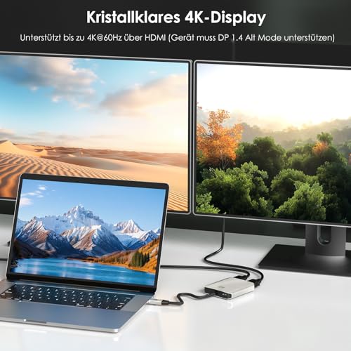 Minthouz USB C auf HDMI Adapter 4k@60hz, Dual HDMI Splitter 95W PD | 3 in 1 Multiport Adapter für MacBook Chromebook Dell HPPixel/Lenovo/Surface//LG/iPad/Laptop/TV(MST nur für Windows)