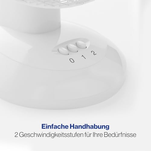 Clatronic® Ventilator mit Schwenkfunktion | Ventilator leise 2 Stufen | Ø 23 cm | Tischventilator 30W | Fan | Tischventilator sehr leise | VL 3601 weiß