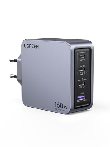 UGREEN Nexode Pro USB C Ladegerät 160W, GaN Mini Charger, 4-Port Netzteil | Schnellladegerät PPS 60W, 140W für Laptop, platzsparend, kompatibel mit MacBook Pro/Air/Neo, iPad, iPhone 17,Galaxy S26 Ultra