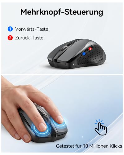 TECKNET Kabellose Maus, 2.4G Optische Funkmaus mit USB Empfänger, Grau | 2600 DPI, 24 Monate Akkulaufzei, Ergonomisches Design Wireless Mouse Kompatibel mit Laptop, PC, MacBook, Office Home
