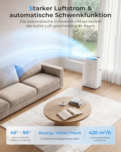 Klimaanlage Mobil Klimagerät 14000 BTU, LEENON 4 in 1 Kühlen Entfeuchten Lüftermodus Schlafmodus, Mobile Klima mit Abluftschlauch, Fernbedienung/24h Timer, Auto-Swing Air Conditioner, Für bis 50m²