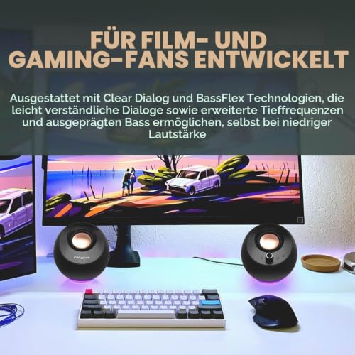CREATIVE Pebble Pro (Schwarz) USB-C PC-Lautsprecher mit Bluetooth 5.3 und anpassbarer RGB-Beleuchtung, USB-Audio und Headset-/Mikrofonanschluss