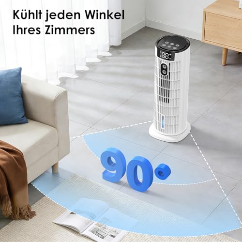 Mobile Klimaanlage,Luftkühler mit Wasserkühlung 6-in-1 Mobiles Kühlgerät Tragbarer,Leise,2-10Timer 90°Oszillation, 4 Stufen, Air Cooler für Zuhause und Büro. (Weiß)