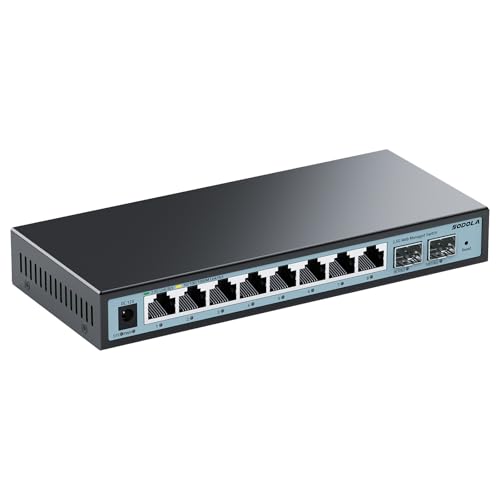 SODOLA 10 Port 2.5Gb Web Managed Switch, 8 x 2,5Gbit Base-T-Ports, 2 x 10G SFP+, Lüfterloser Multi-Gigabit Ethernet-Switch für Wireless AP, NAS, PC